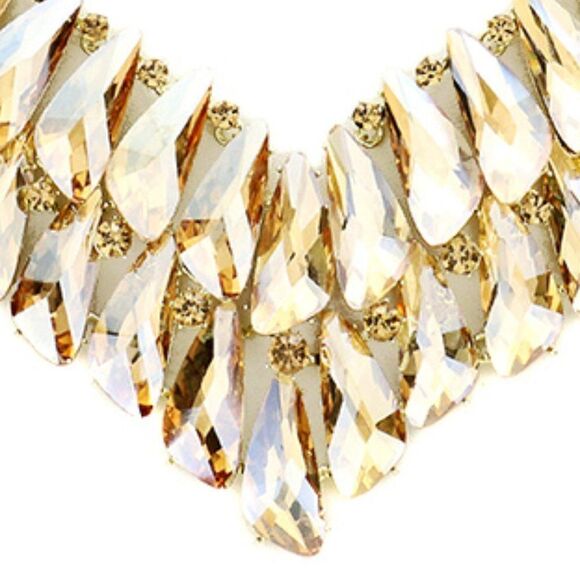 Crystal Champagne Cluster Vine Evening Necklace - Picture 3 of 6